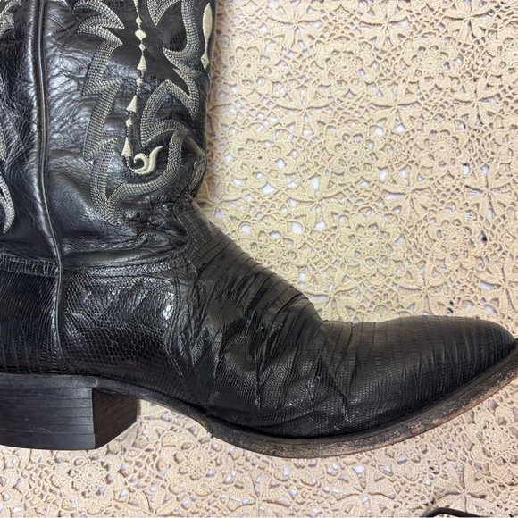 Tony Lama Vintage Black Lizard Cowboy Boots Men's 12 D made in the USA - Picture 6 of 16